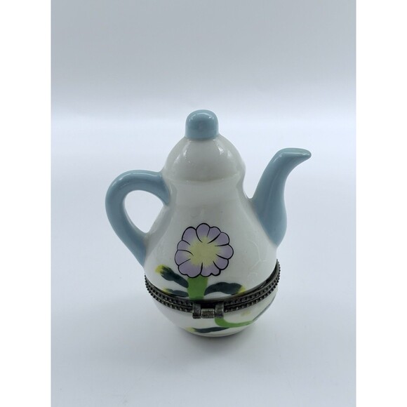 Vintage Miniature Teapot Trinket Box Hinged Lid Set Of 4 Flowers & Fruit - Picture 9 of 11